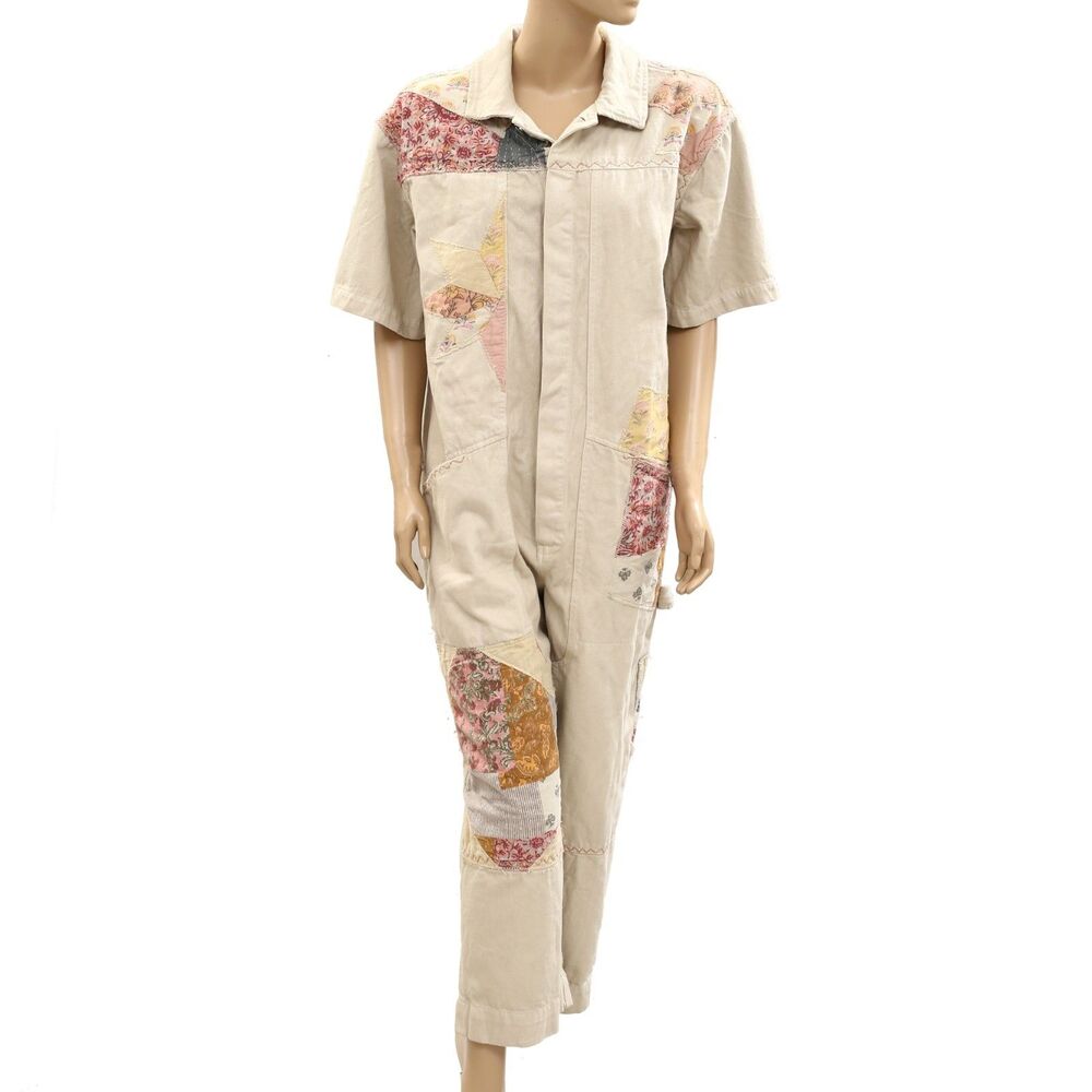 Free People We The Free Glory Days Jumpsuit Utility Patchwork Cotton M 285765 - Picture 5 of 9